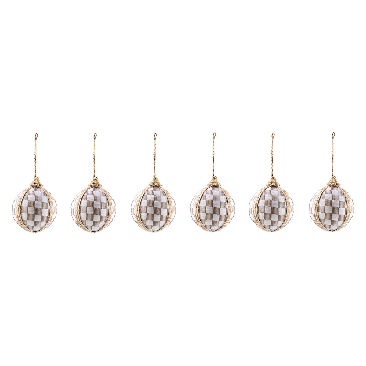 Mocha Check Fabric Medium Ball Ornaments, Set of 6 - Image 3