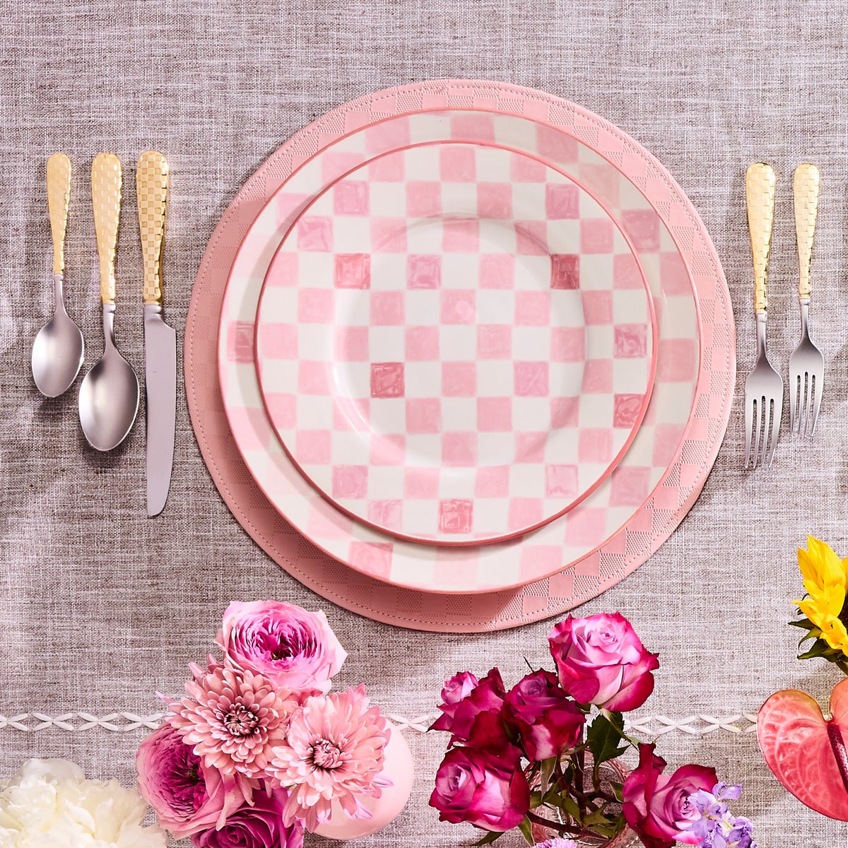 Pink Check Round Platter - Image 6