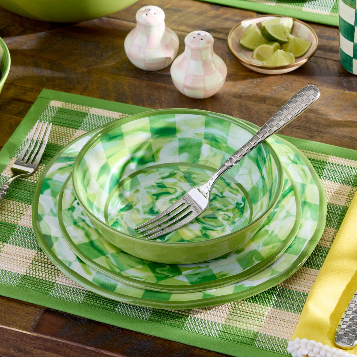 Green Marble Check Melamine Dinner Plates, Set of 4 - Image 2