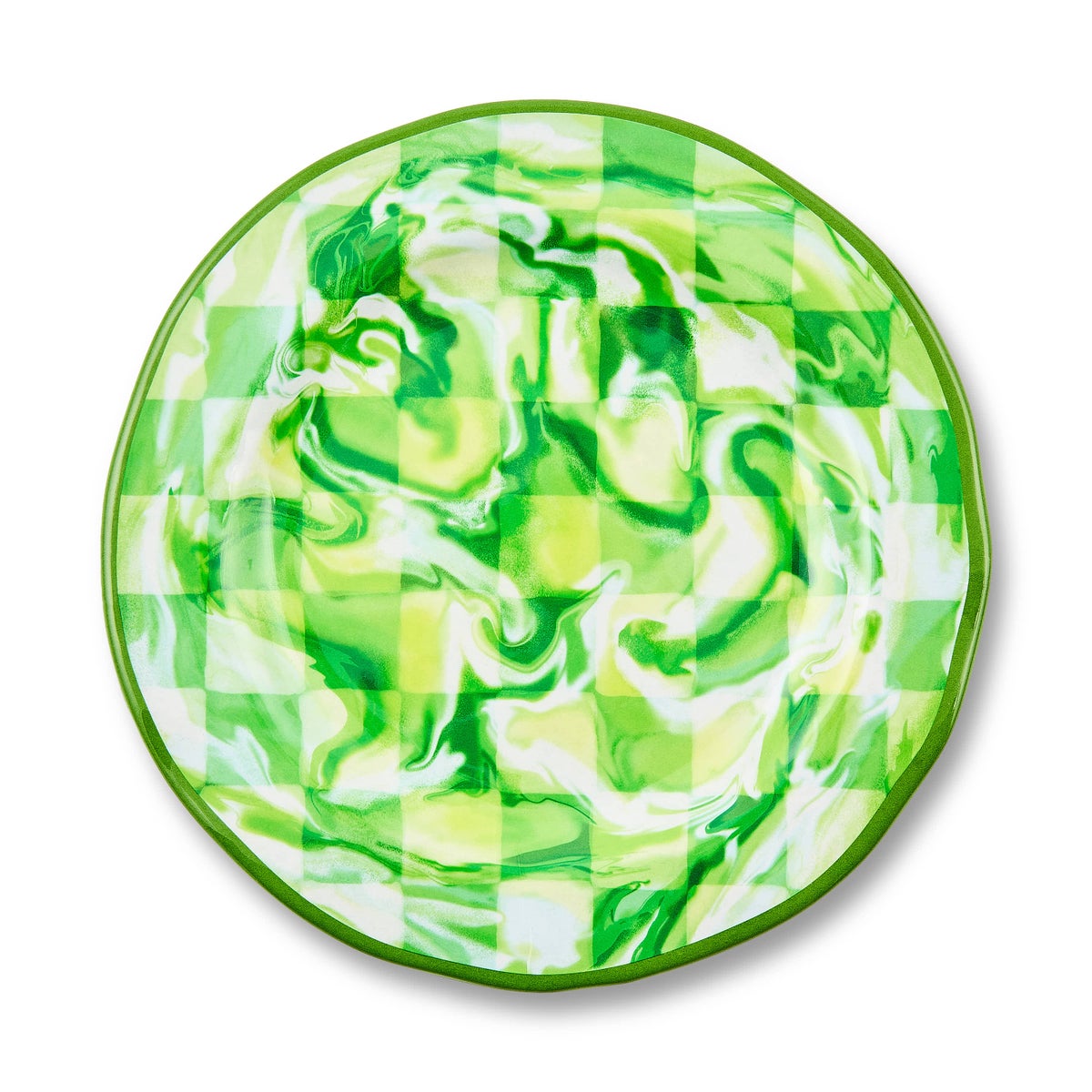 Green Marble Check Melamine Salad Plates, Set of 4