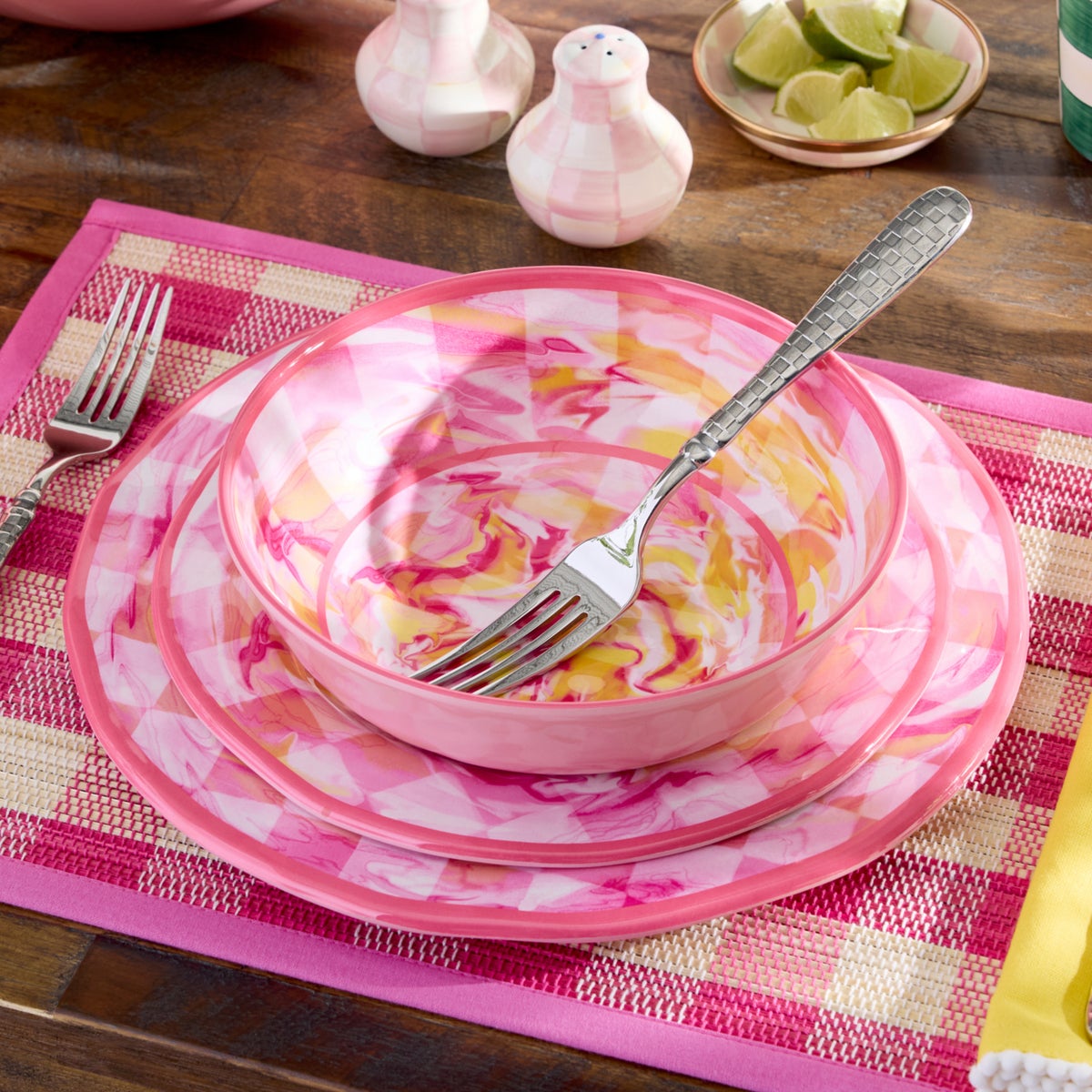 Pink Marble Check Melamine Small Bowls, Set of 4 - Image 2