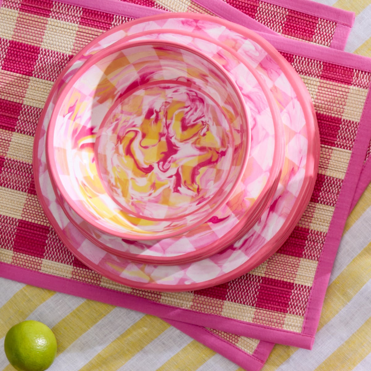 Pink Marble Check Melamine Small Bowls, Set of 4 - Image 5