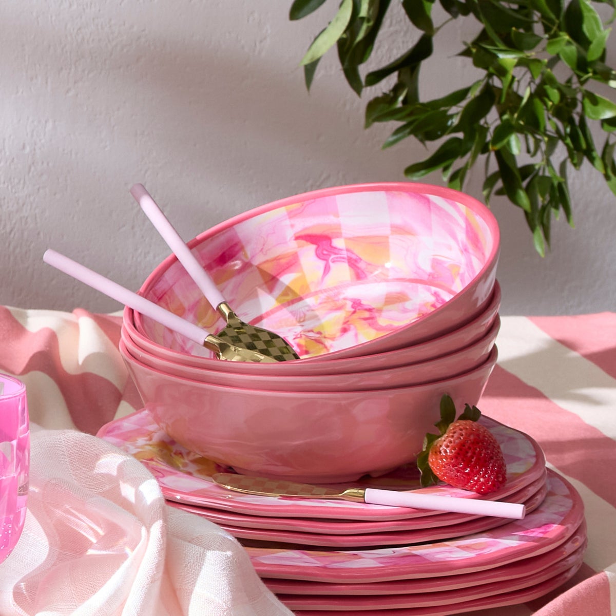 Pink Marble Check Melamine Small Bowls, Set of 4 - Image 6