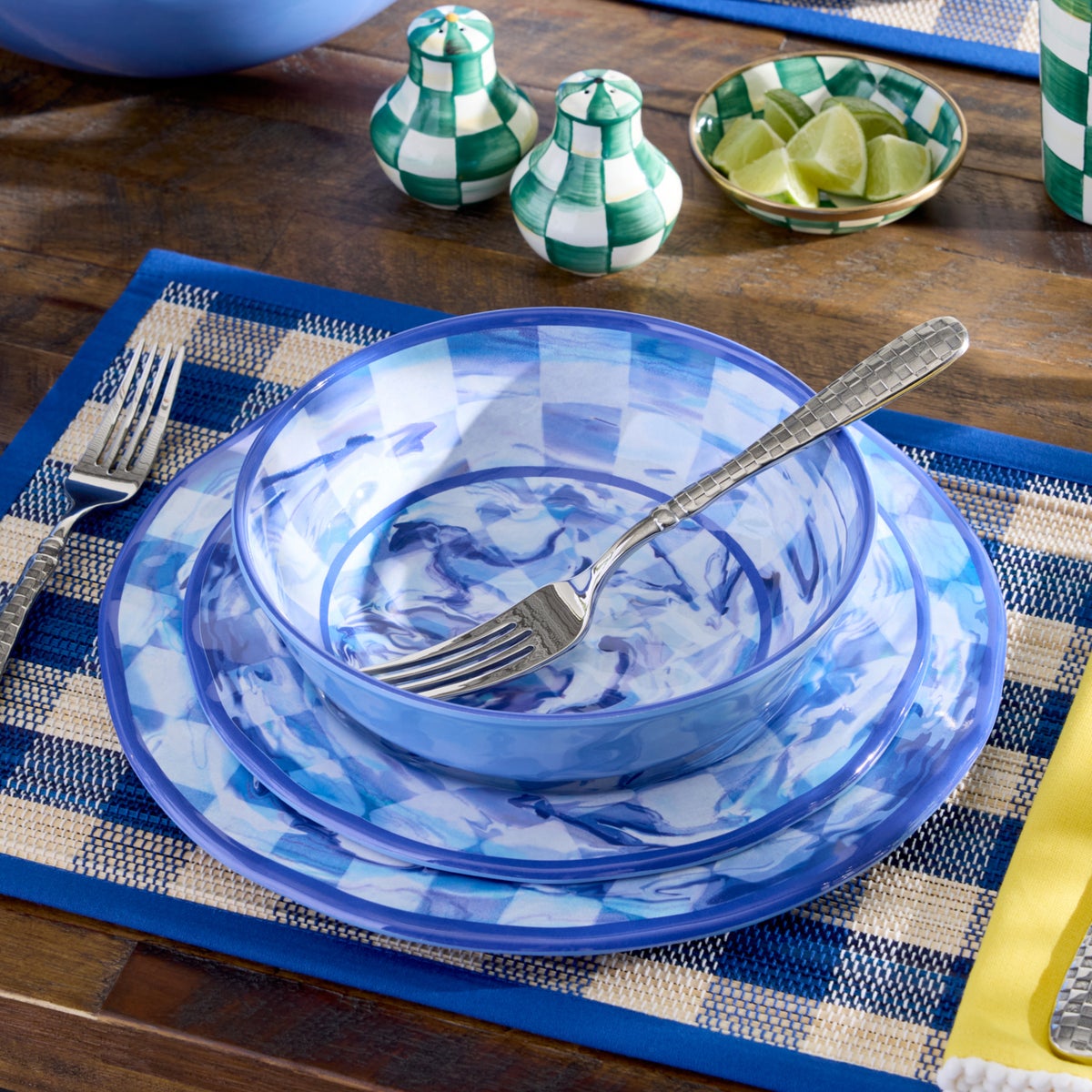 Blue Marble Check Melamine Small Bowls, Set of 4 - Image 2