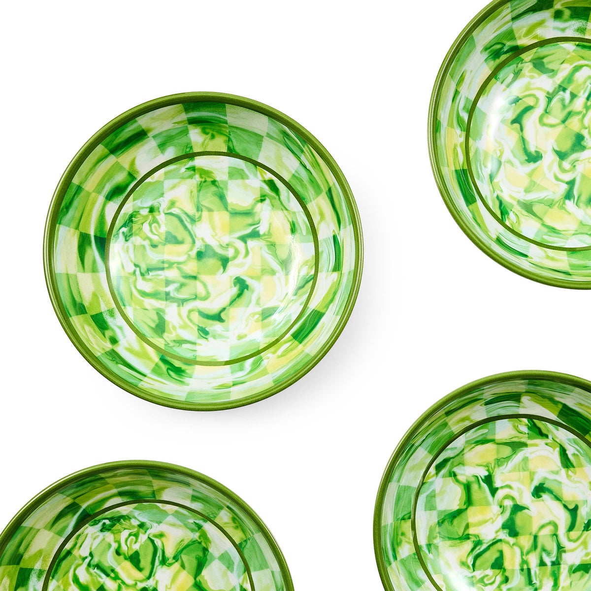 Green Marble Check Melamine Small Bowls, Set of 4 - Image 3