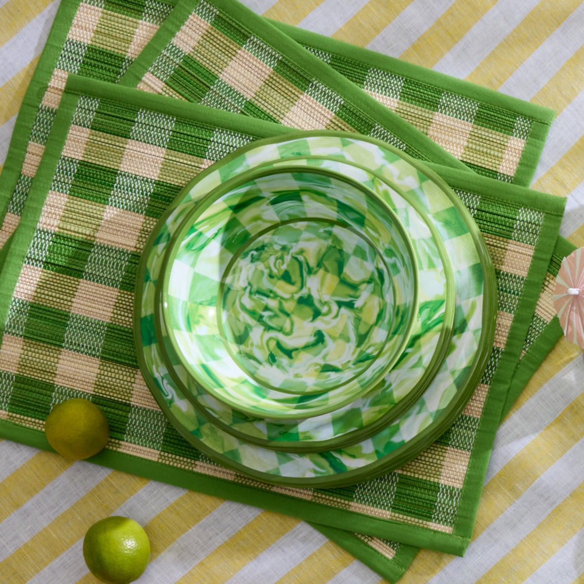 Green Marble Check Melamine Small Bowls, Set of 4 - Image 5