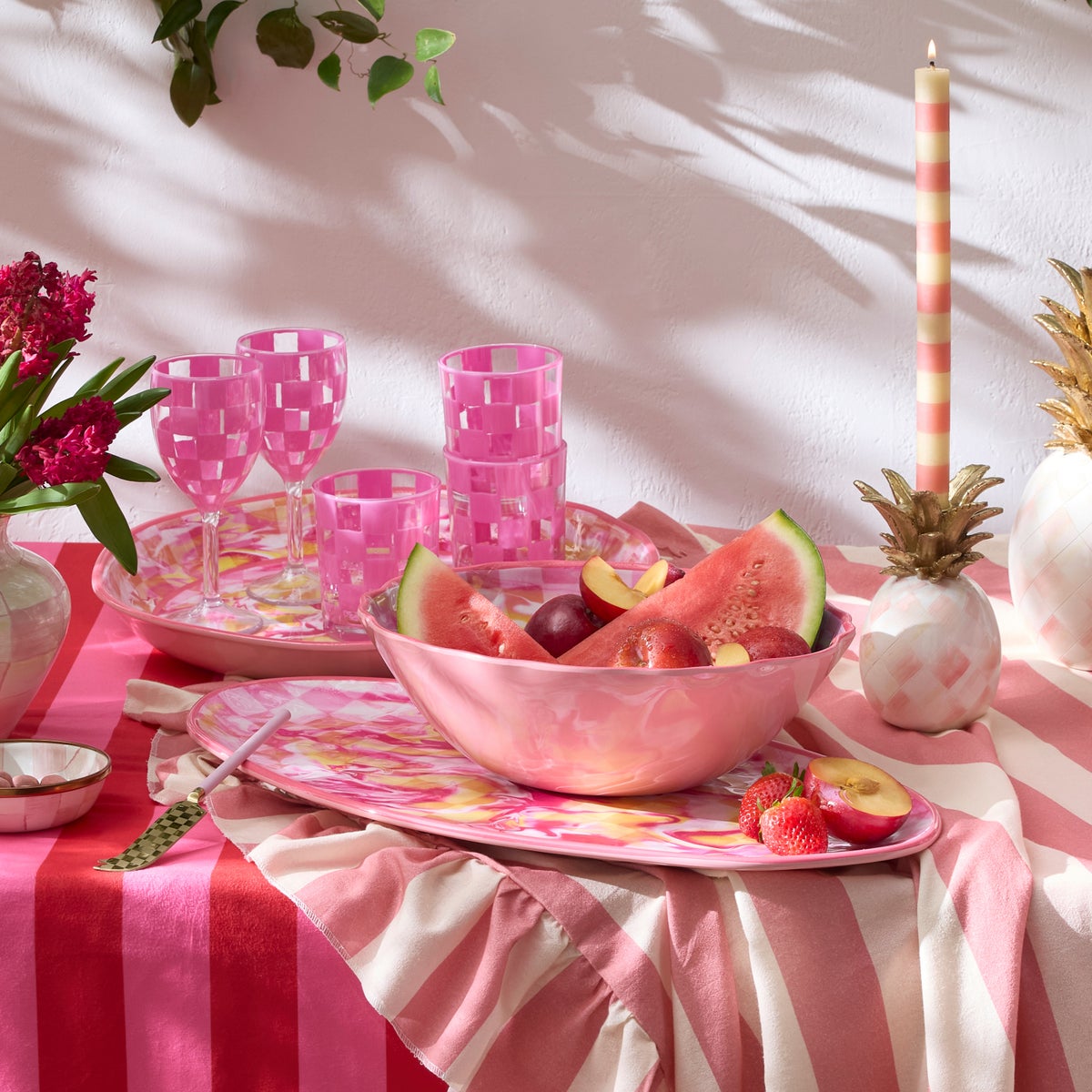 Pink Marble Check Melamine Oval Platter - Image 3