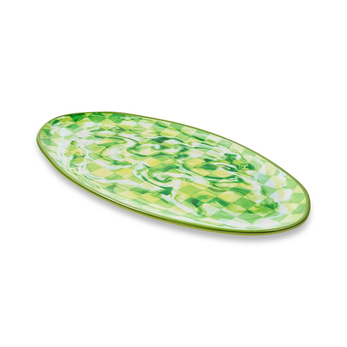 Green Marble Check Melamine Oval Platter - Image 4
