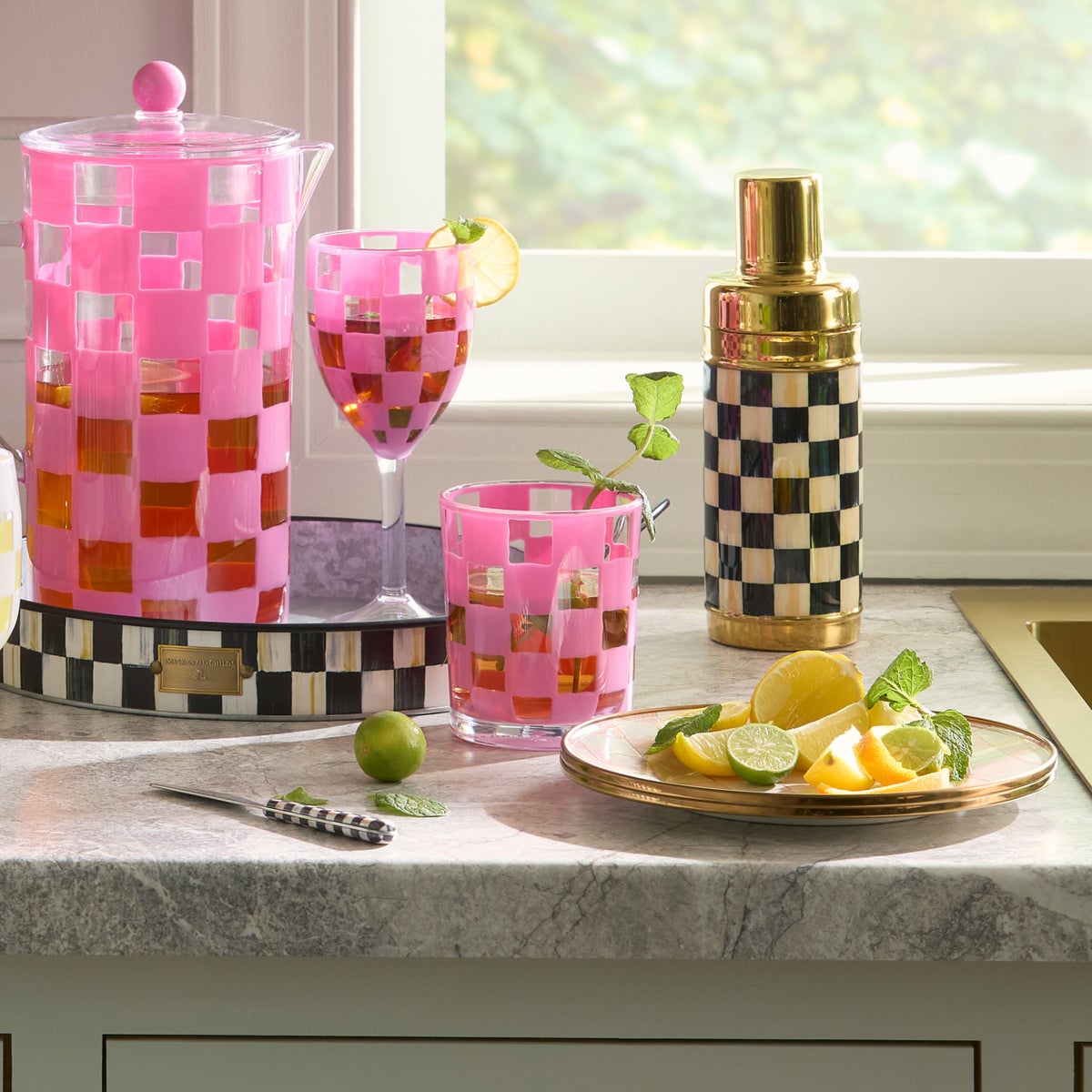 Pink Check Acrylic Tumblers, Set of 4 - Image 4