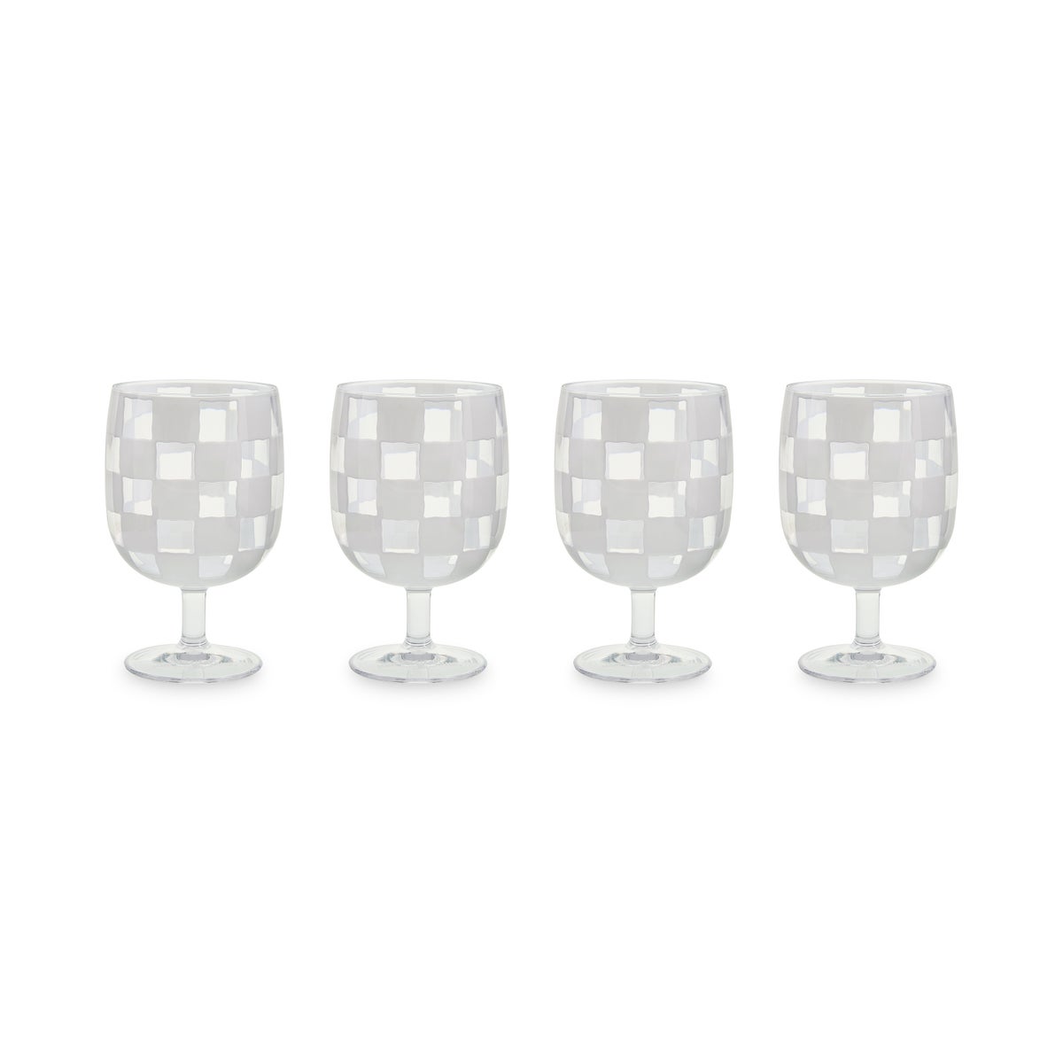 White Check Acrylic Water Goblets, Set of 4