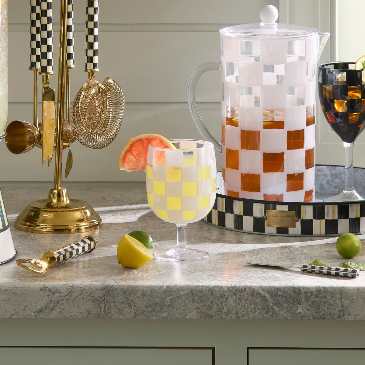 White Check Acrylic Water Goblets, Set of 4 - Image 6