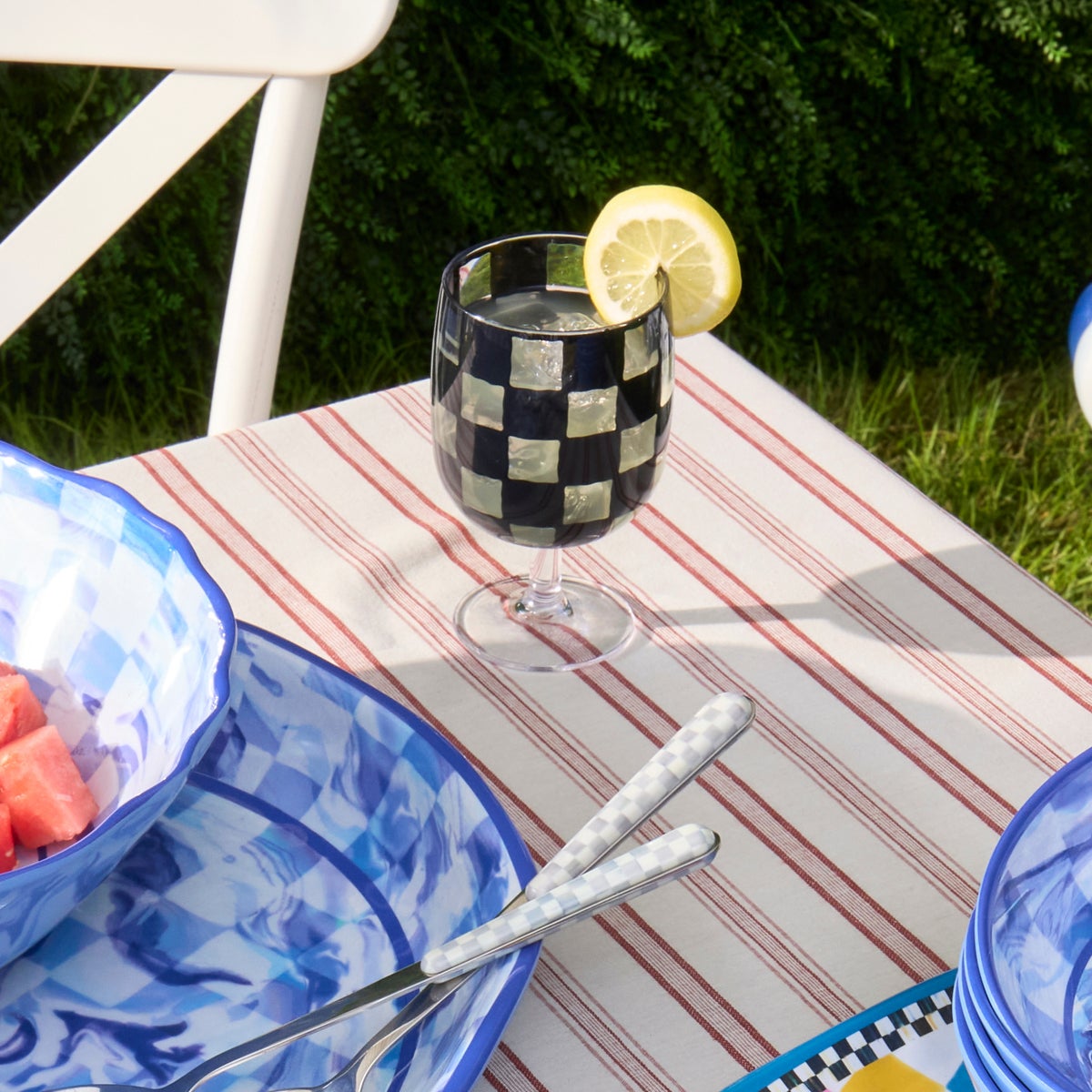 Black Check Acrylic Water Goblets, Set of 4 - Image 4