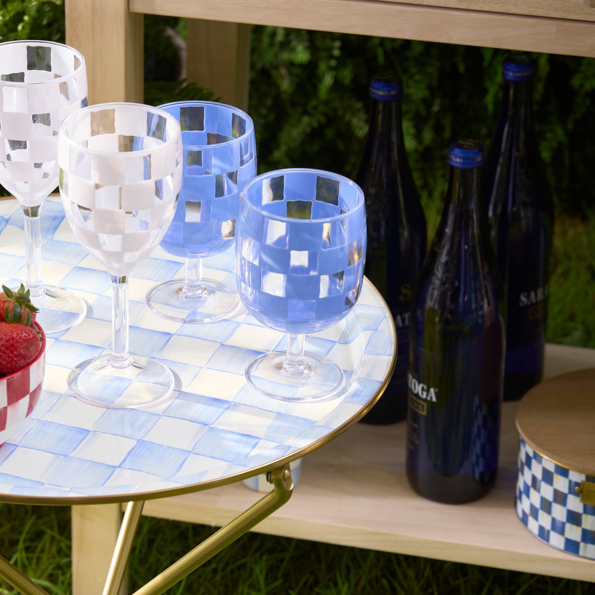 Blue Check Acrylic Water Goblets, Set of 4 - Image 5