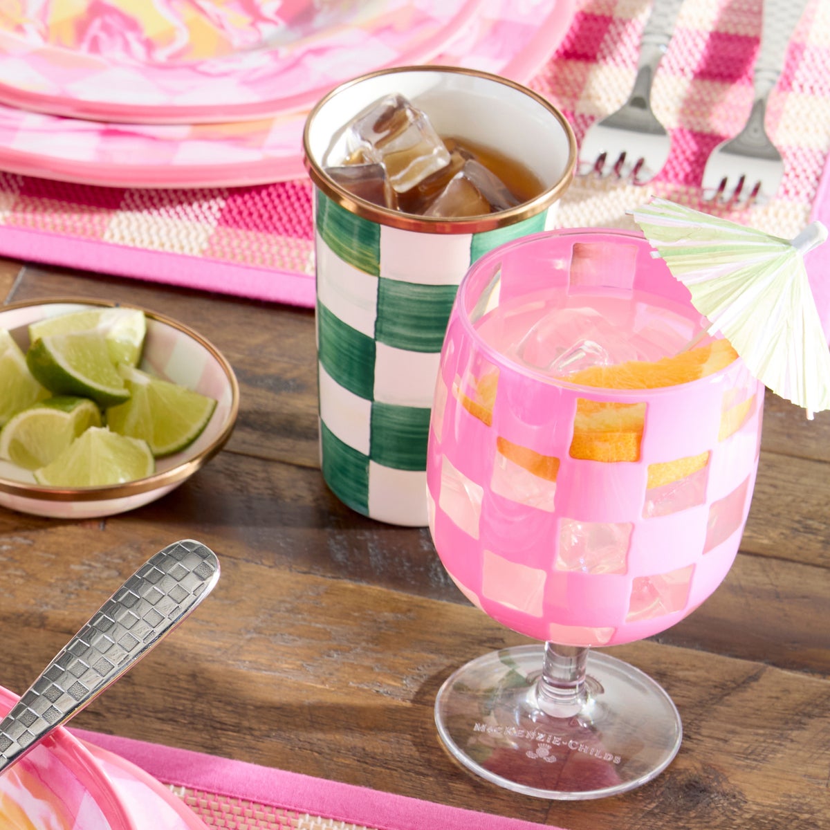 Pink Check Acrylic Water Goblets, Set of 4 - Image 2