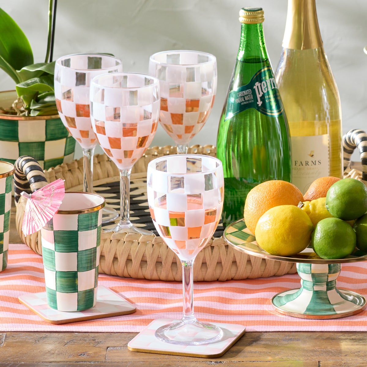 White Check Acrylic Wine Goblets, Set of 4 - Image 3