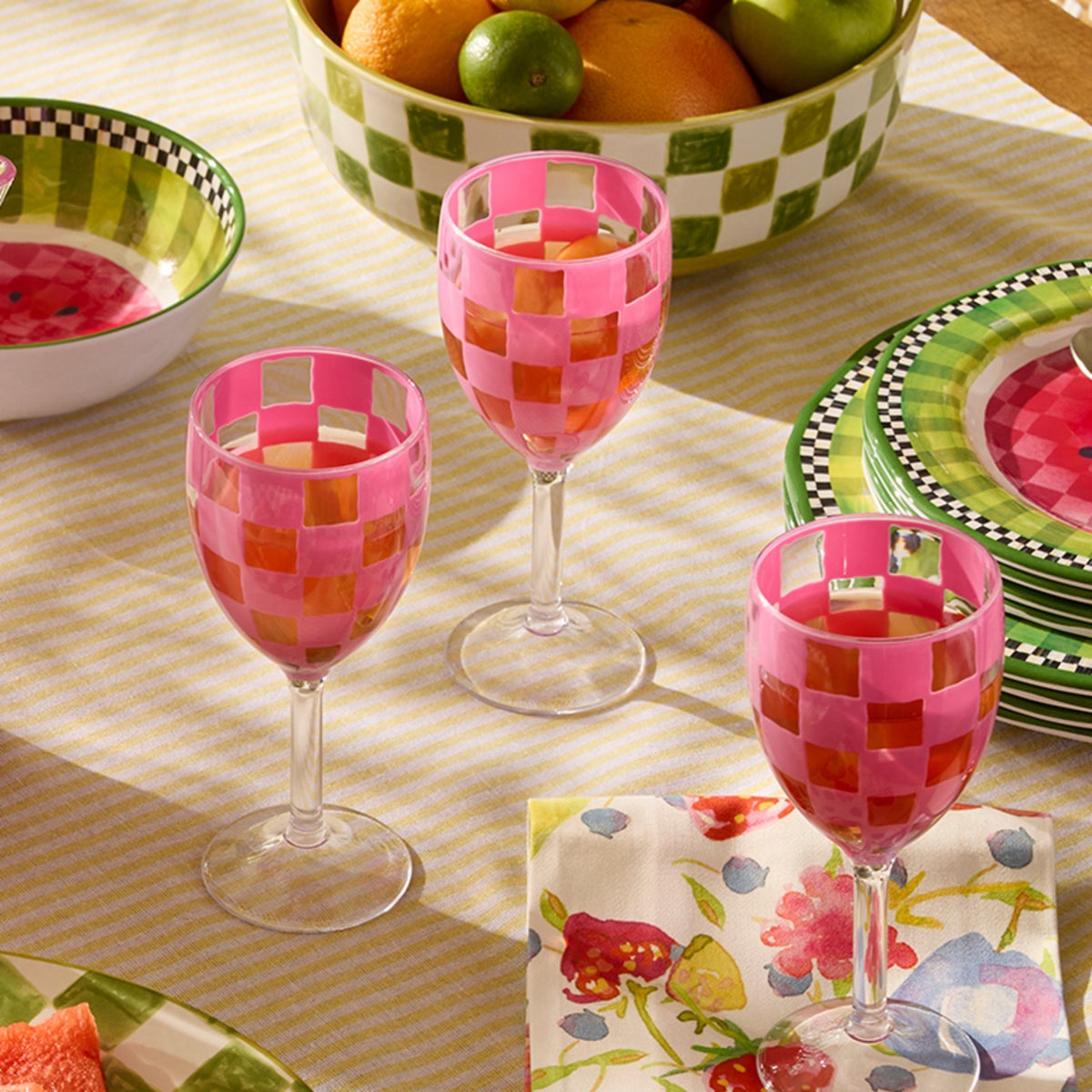 Pink Check Acrylic Wine Goblets, Set of 4 - Image 2