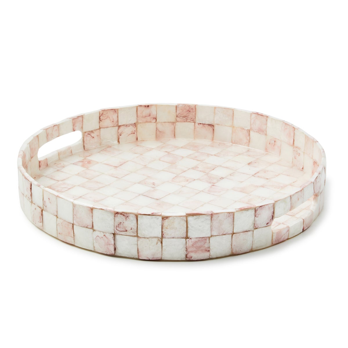 Rosy Check Capiz Round Tray