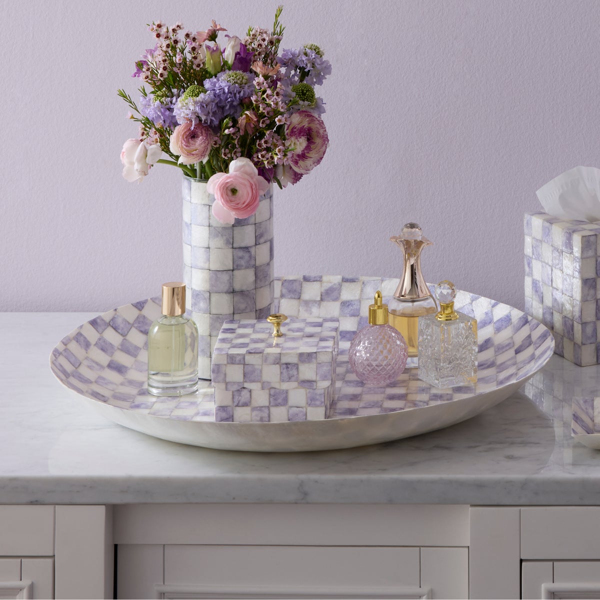 Violet Check Decorative Capiz Bowl - Image 2
