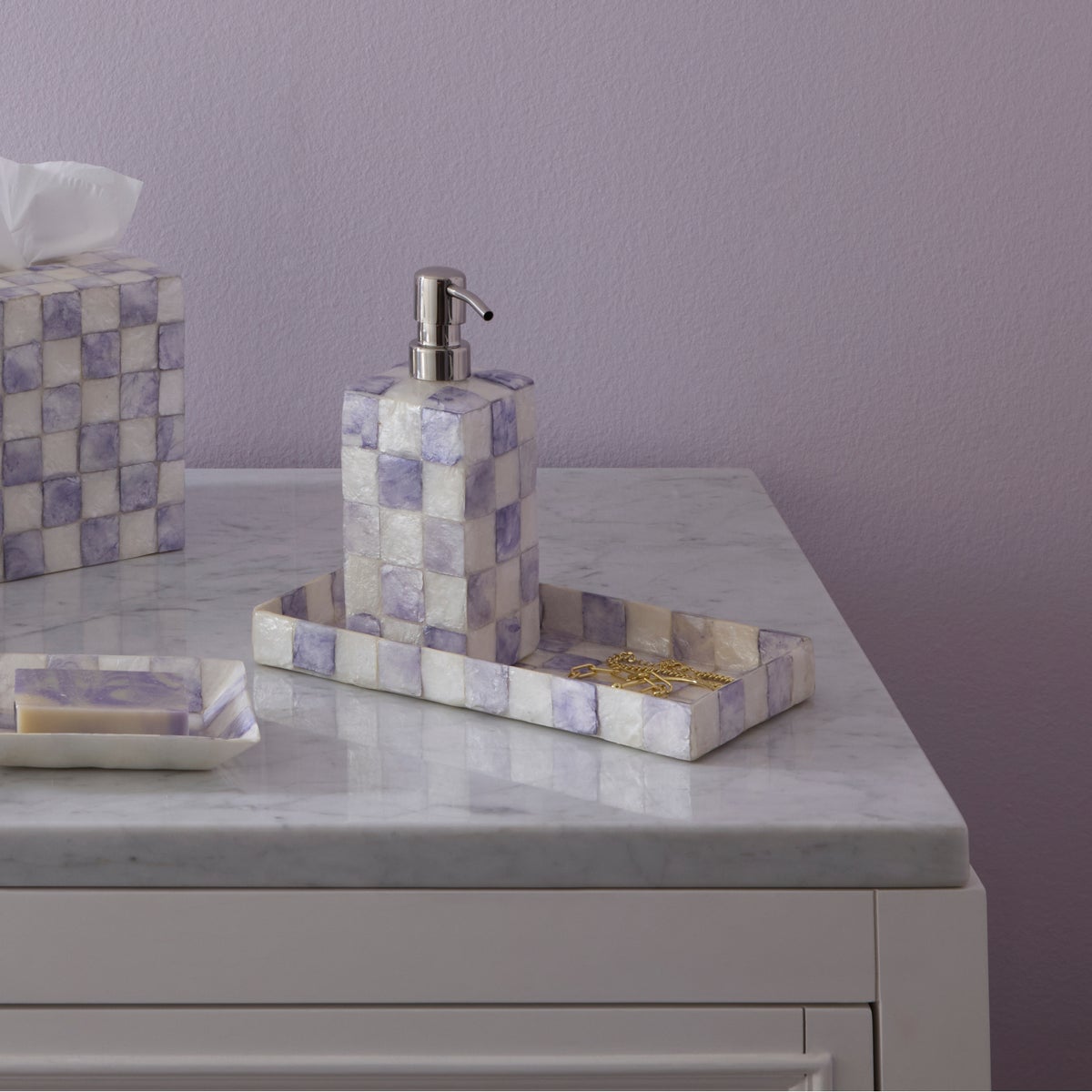 Violet Check Capiz Vanity Tray - Image 2