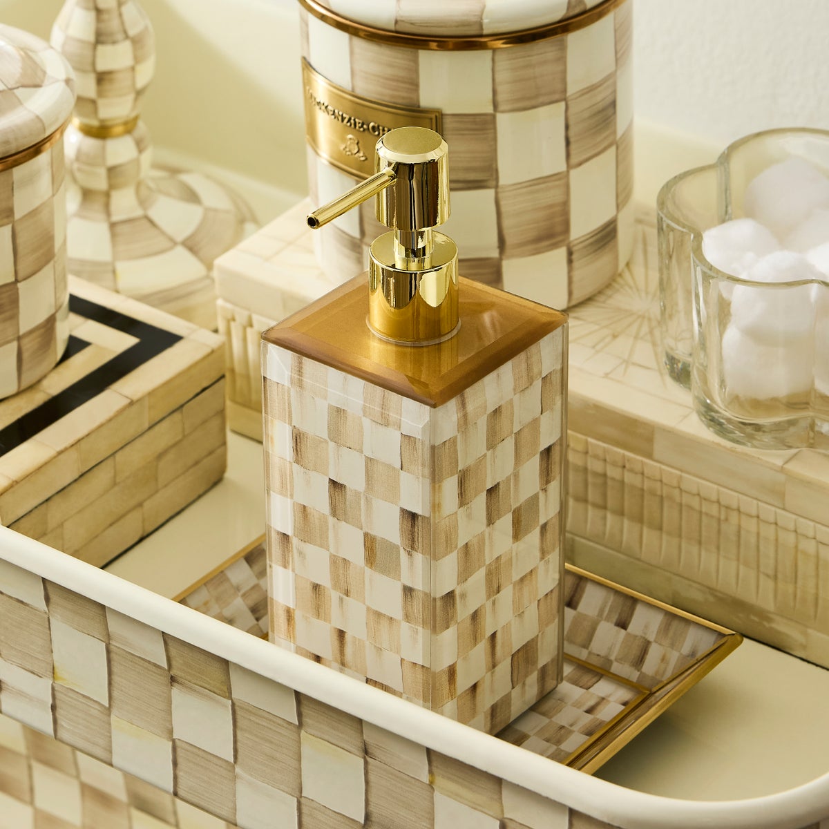 Mocha Check Glass Soap Pump - Image 2