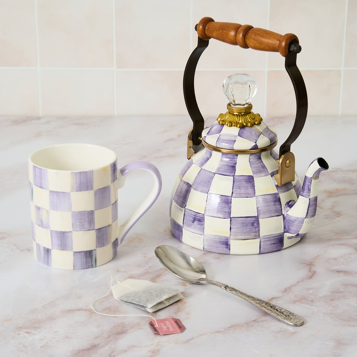 Violet Check Porcelain Mug - Image 2