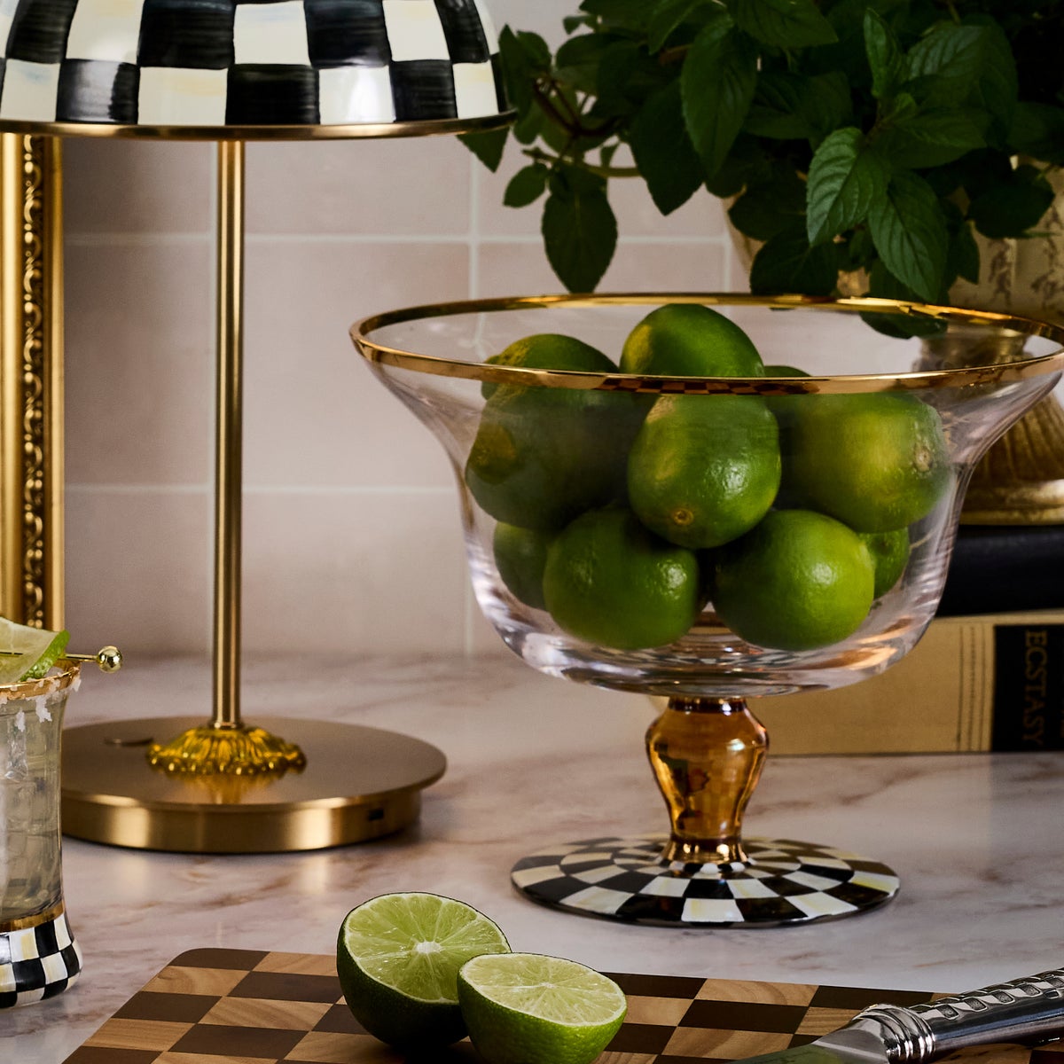Courtly Check Glass Pedestal Bowl - Image 3