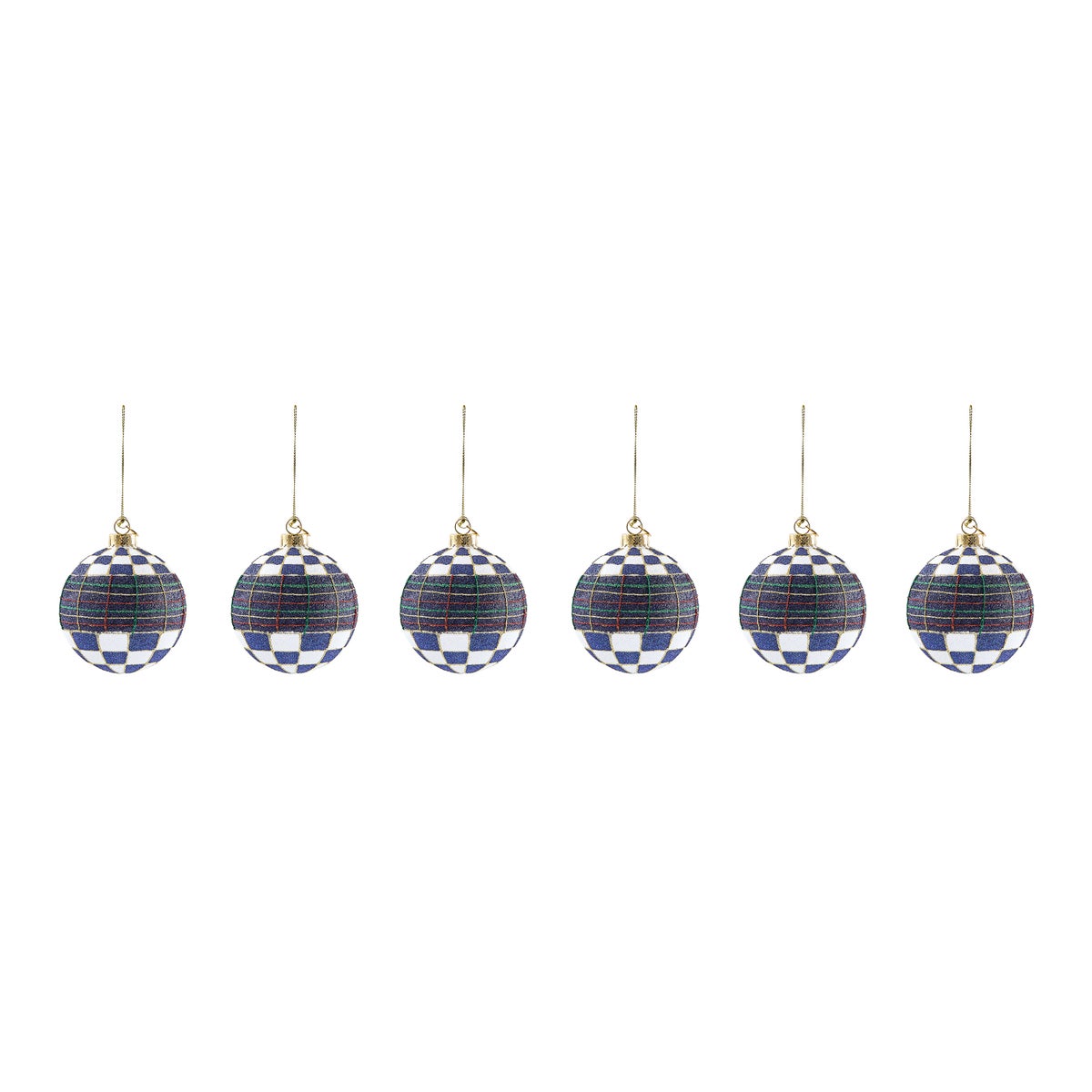 Navy Tartan Glass Ball Ornaments, Set of 6 - Image 3