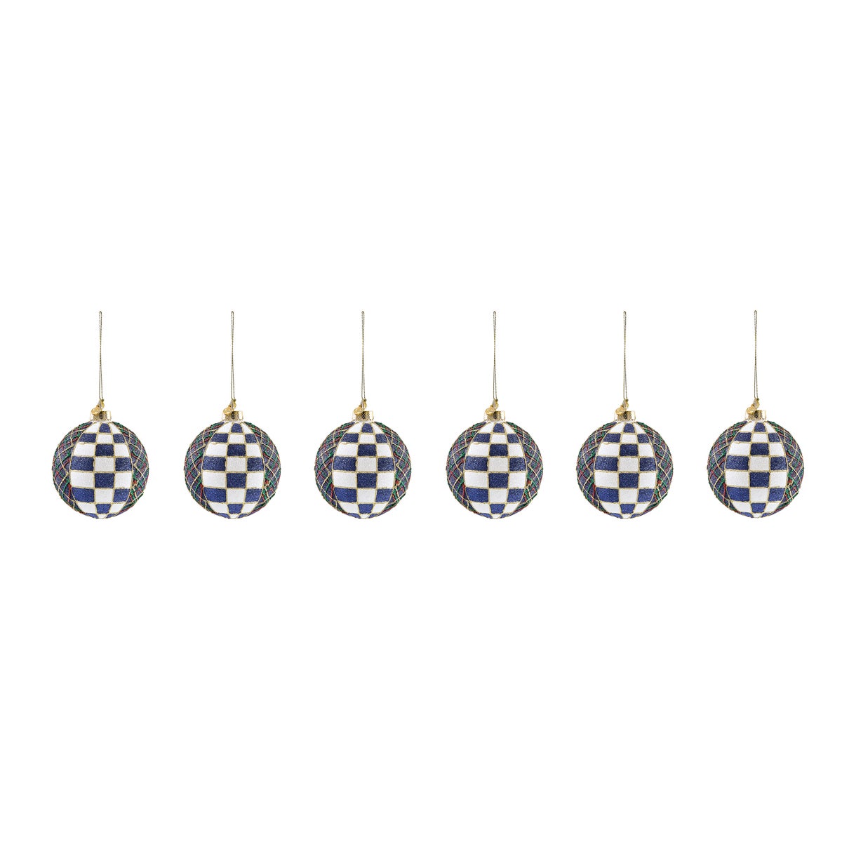 Navy Tartan Glass Ball Ornaments, Set of 6 - Image 4