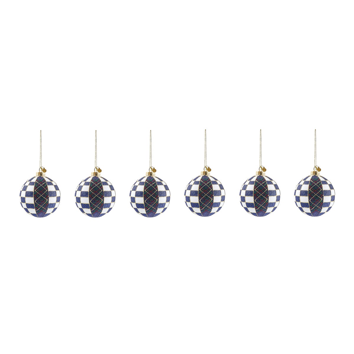 Navy Tartan Glass Ball Ornaments, Set of 6 - Image 5