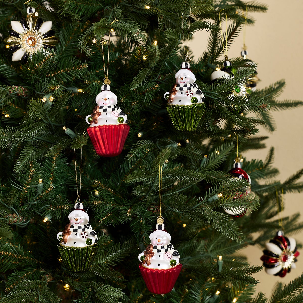 Cupcake Snowman Glass Ornaments, Set of 4 - Image 2
