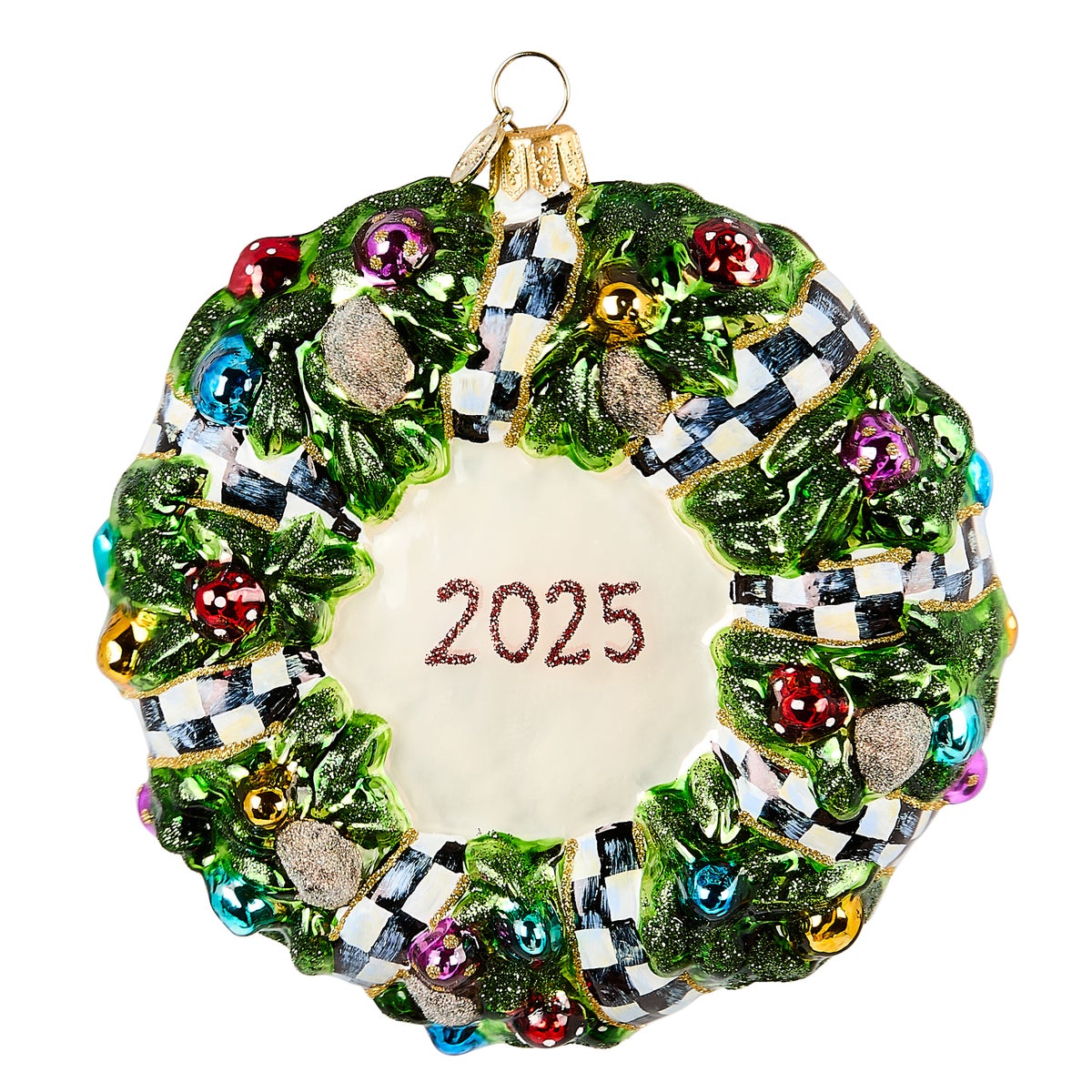 2025 Black Santa Wreath Glass Ornament - Image 2