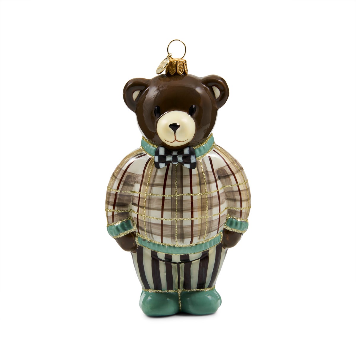 Mocha Tartan Bear Glass Ornament