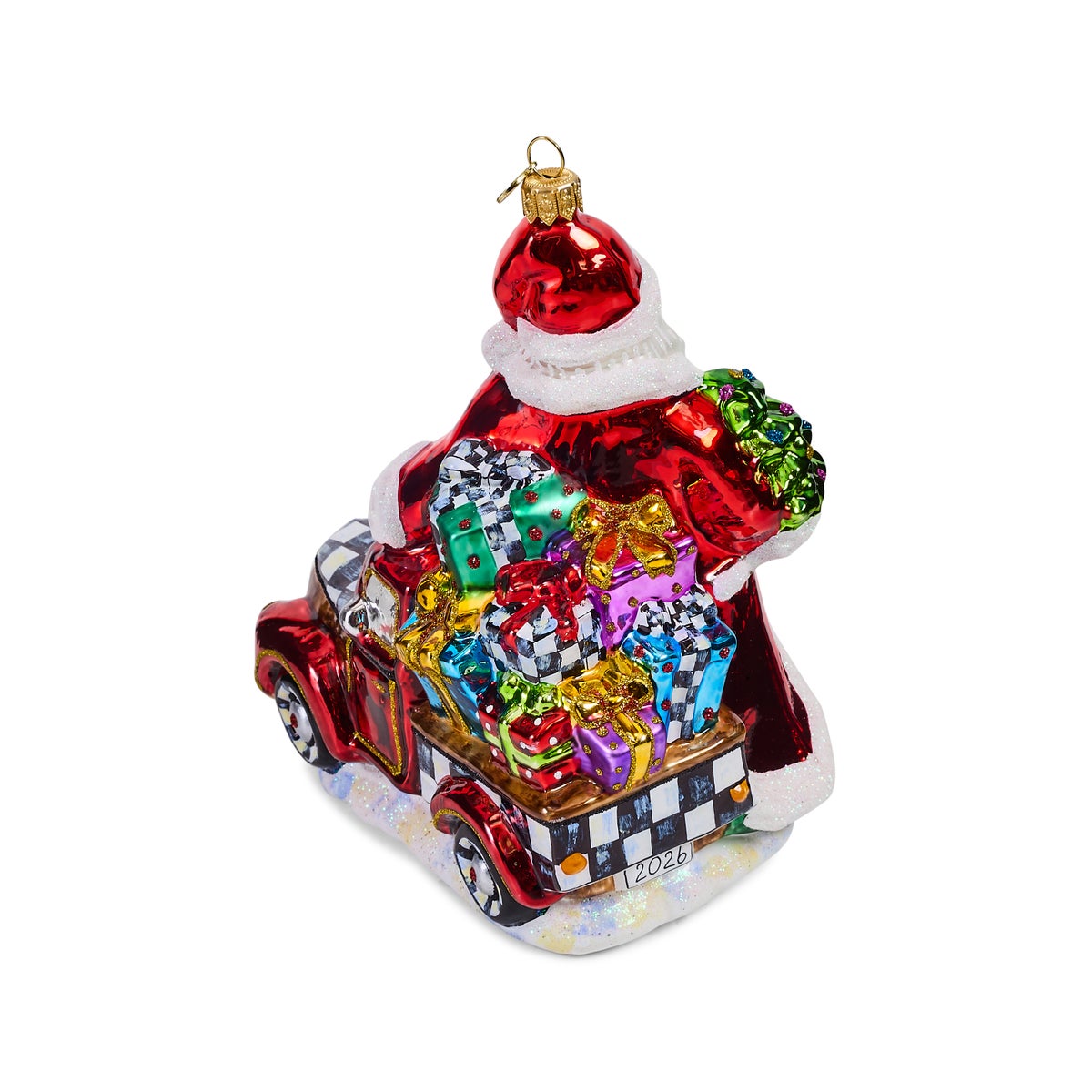 Santa with Truck Glass Ornament - Image 3