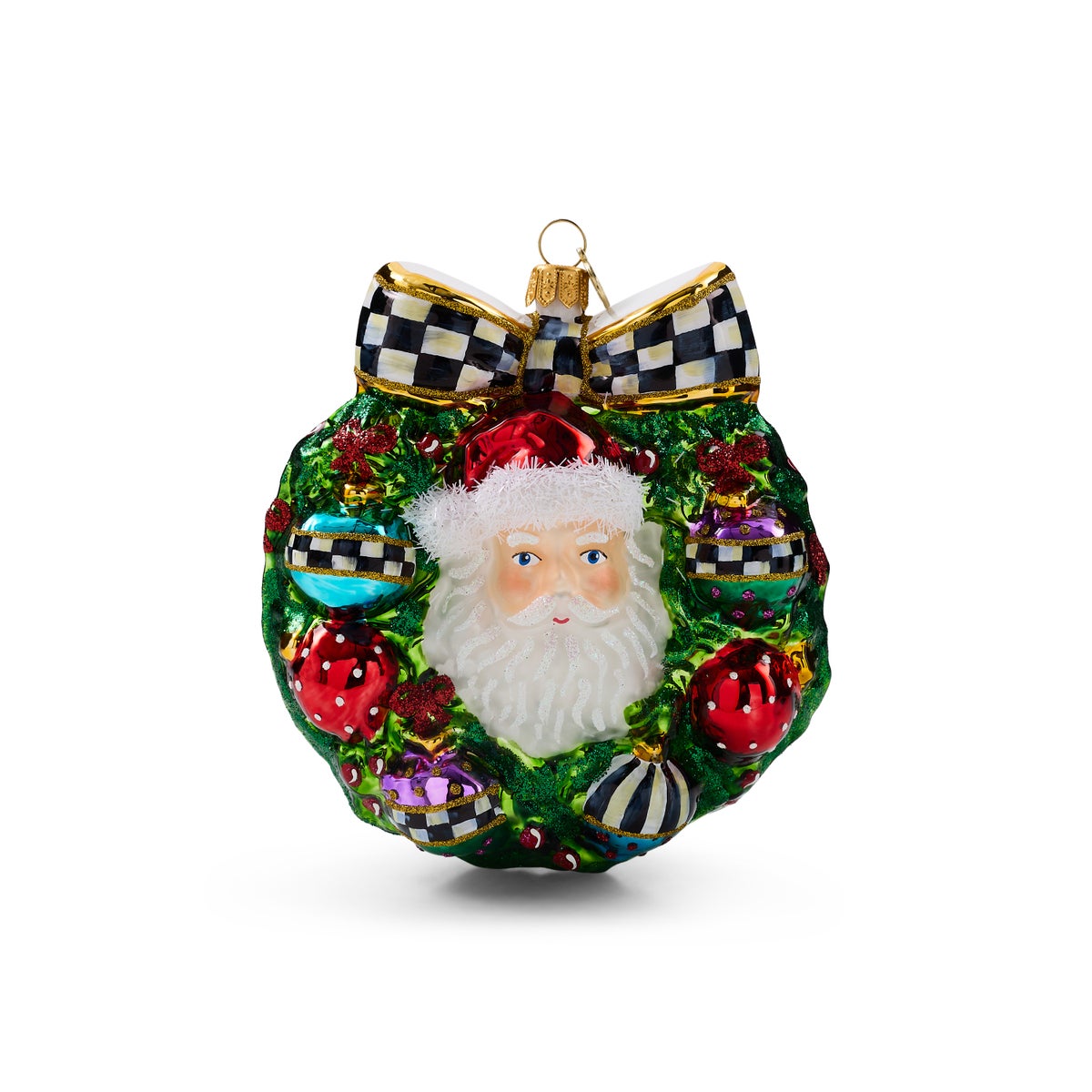 2026 Santa Wreath Glass Ornament