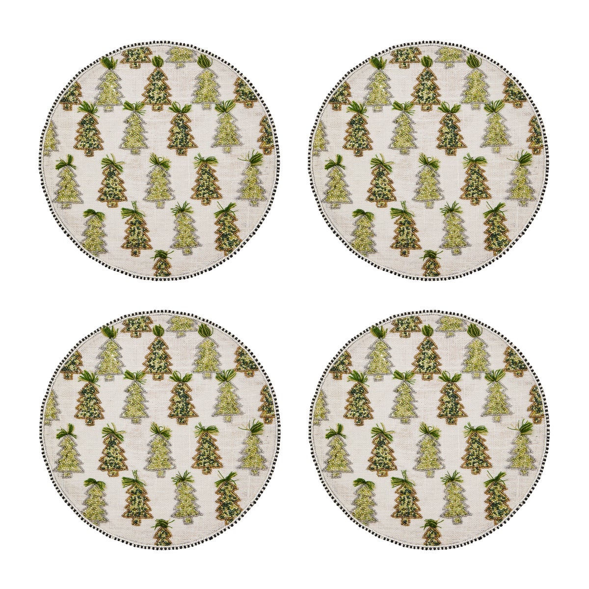 Farmhouse Trees Round Beaded Placemat, Set of 4