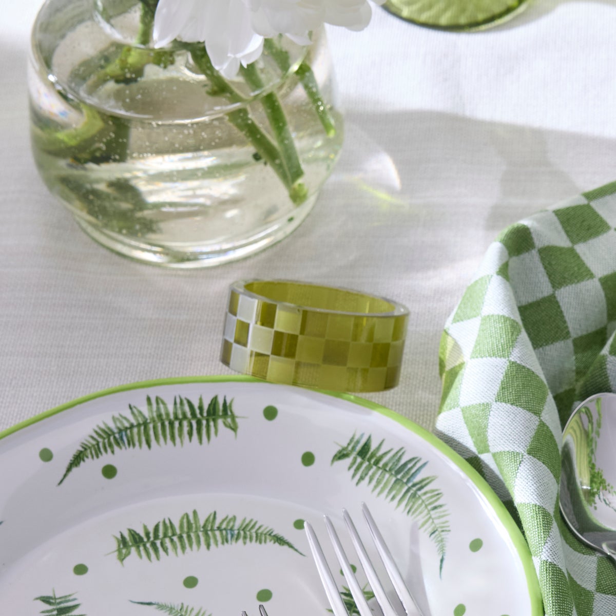 Green Check Napkin Rings, Set of 4 - Image 2