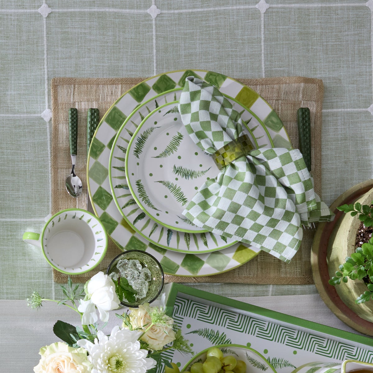 Green Check Napkin Rings, Set of 4 - Image 5