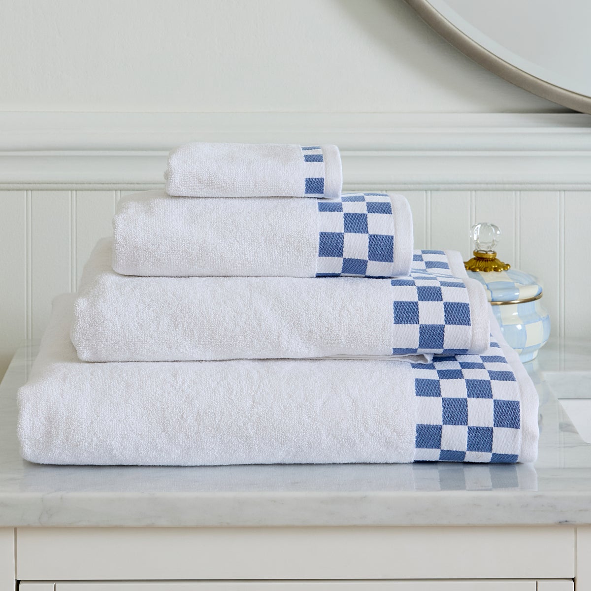Bath Towel with French Blue Check Border - Image 2