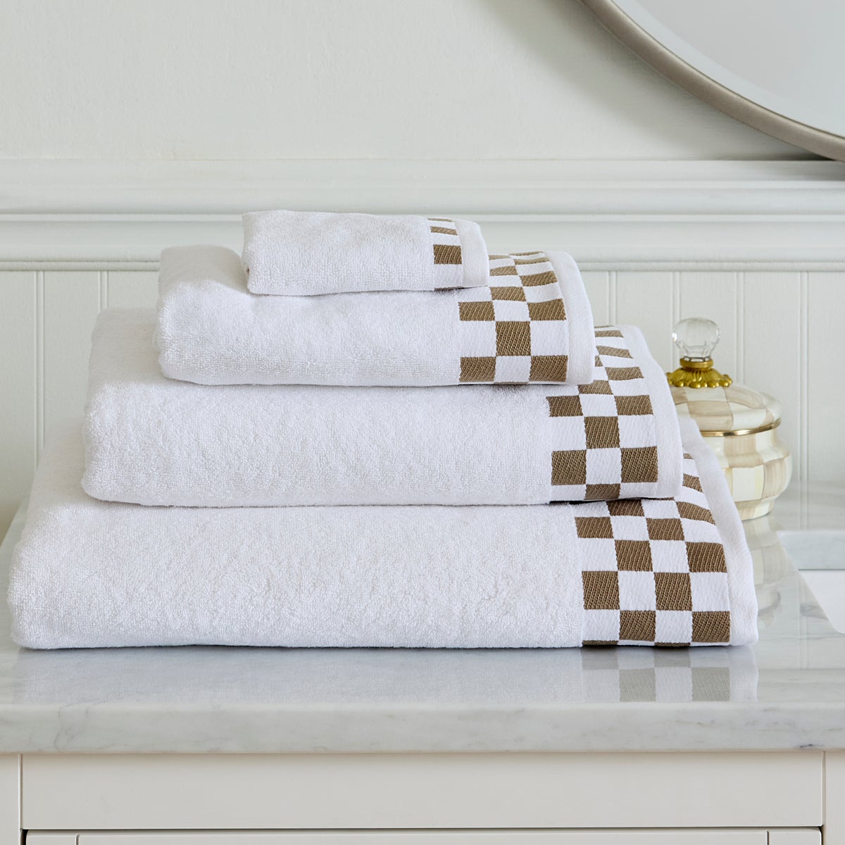 Bath Sheet with Mocha Check Border - Image 2