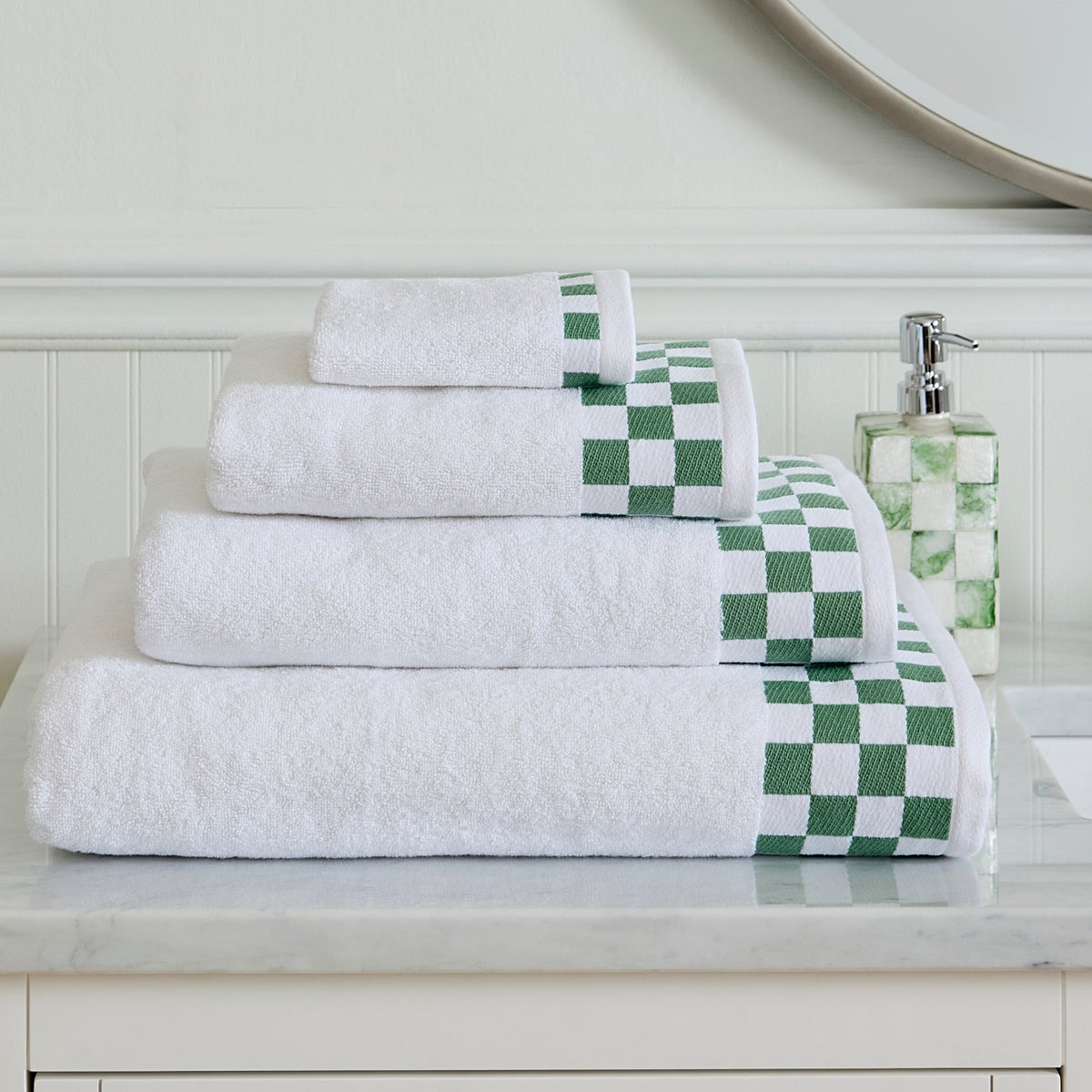 Bath Sheet with Sage Green Check Border - Image 2