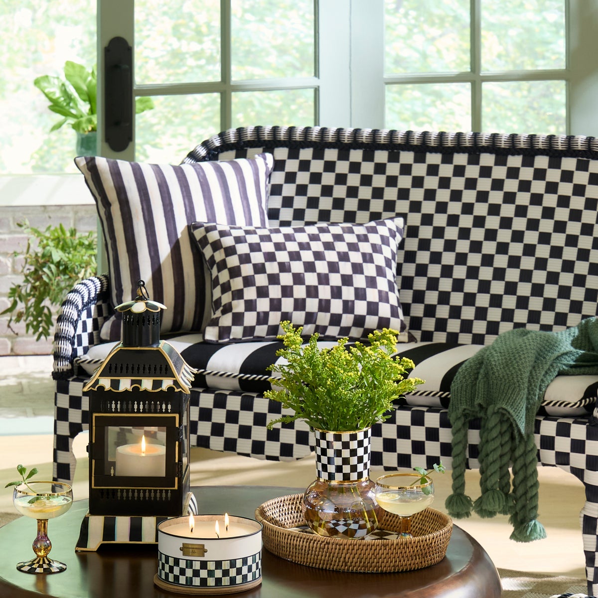 Courtly Check Printed Outdoor Lumbar Pillow - Image 4