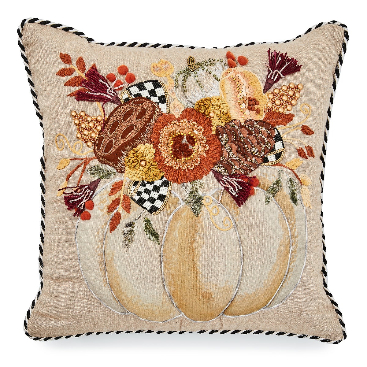 Autumn Frost Beaded Pumpkin Throw Pillow