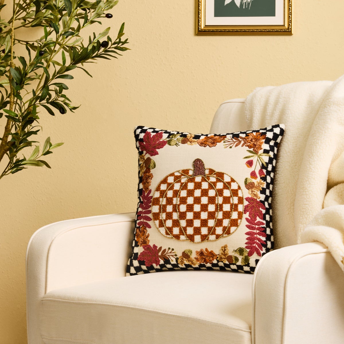 Check Pumpkin Throw Pillow - Image 2