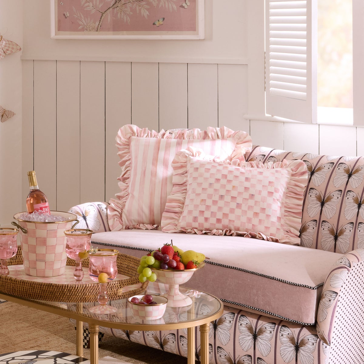Rosy Stripe Ruffle Throw Pillow - Image 2