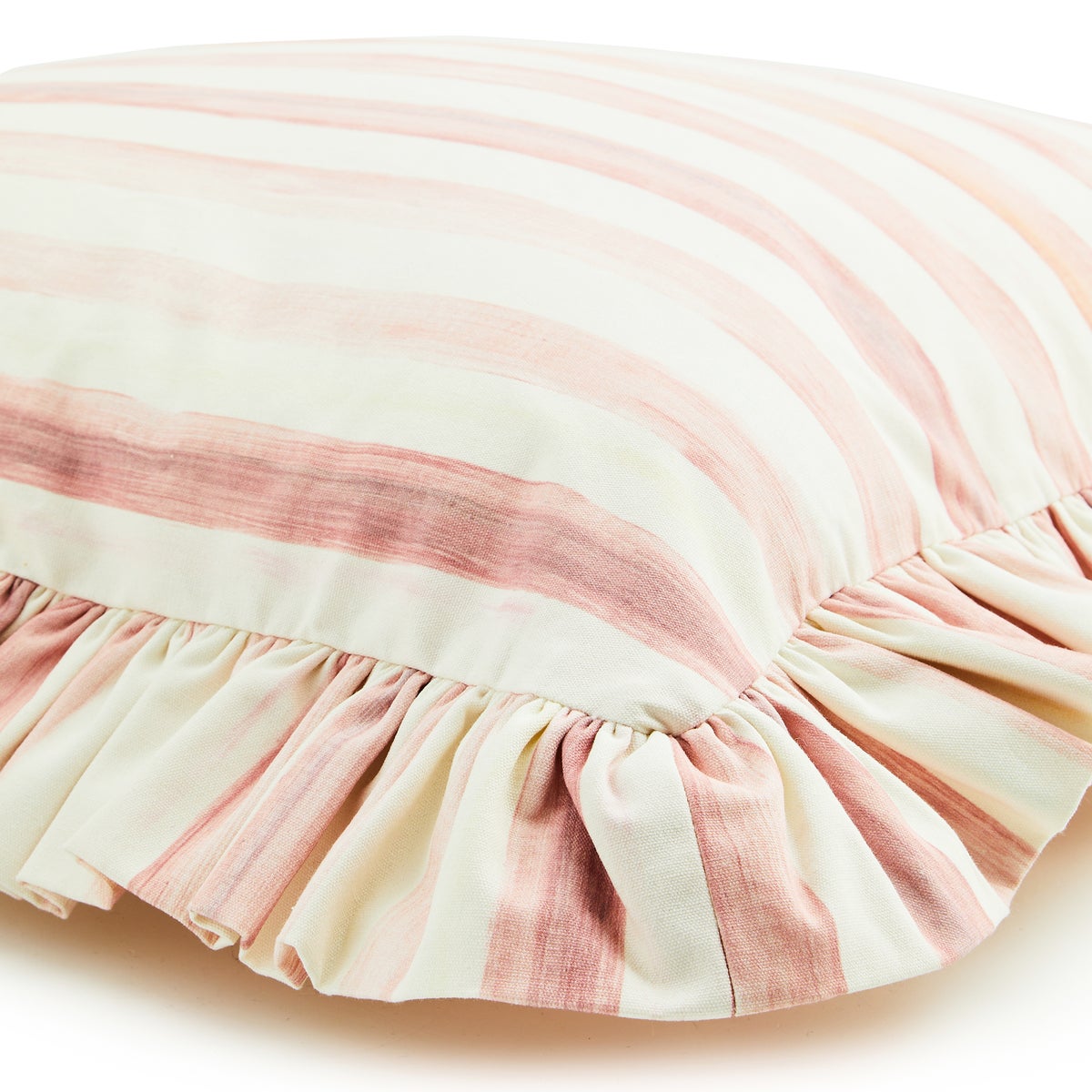 Rosy Stripe Ruffle Throw Pillow - Image 3