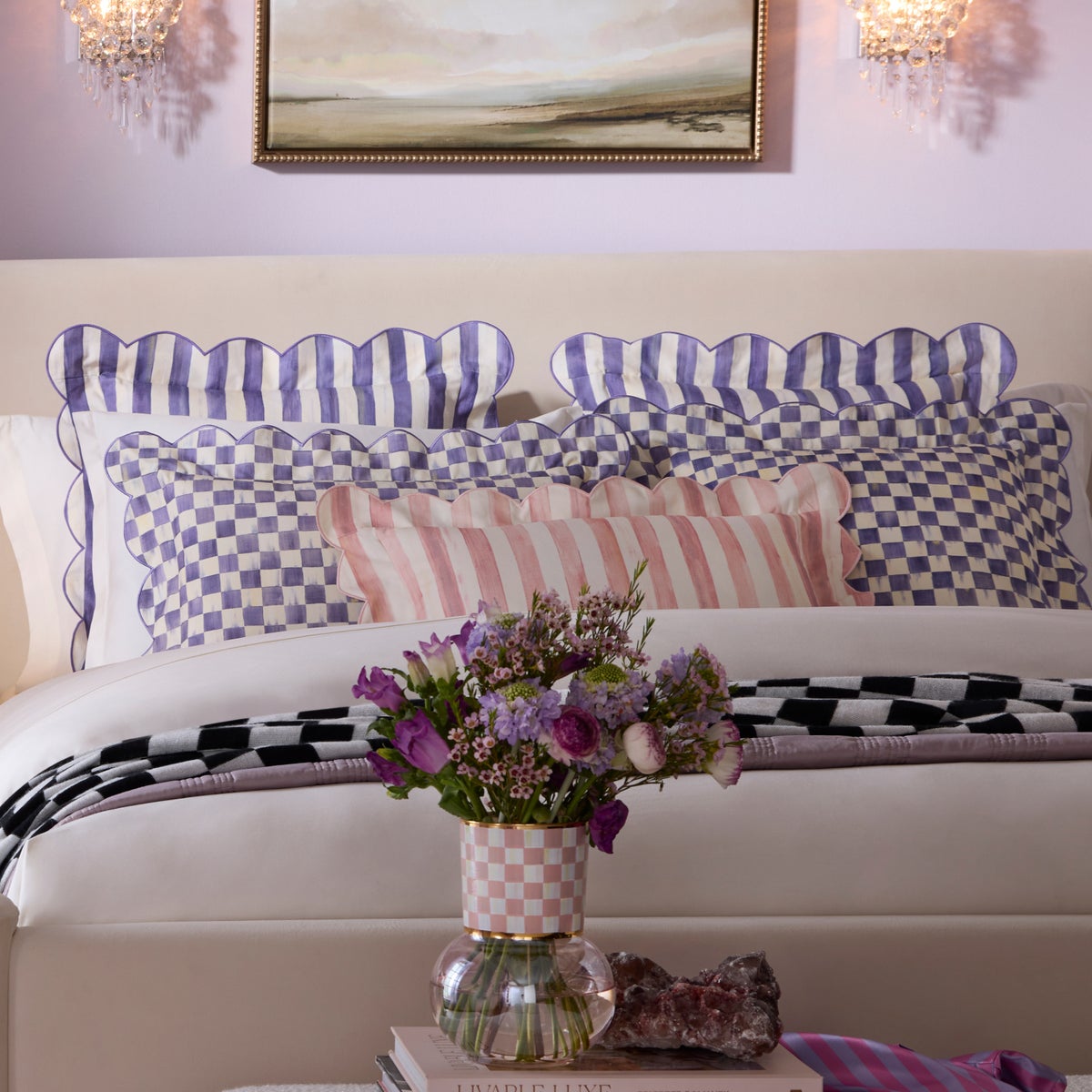 Violet Check Reversible Scalloped Throw Pillow - Image 8