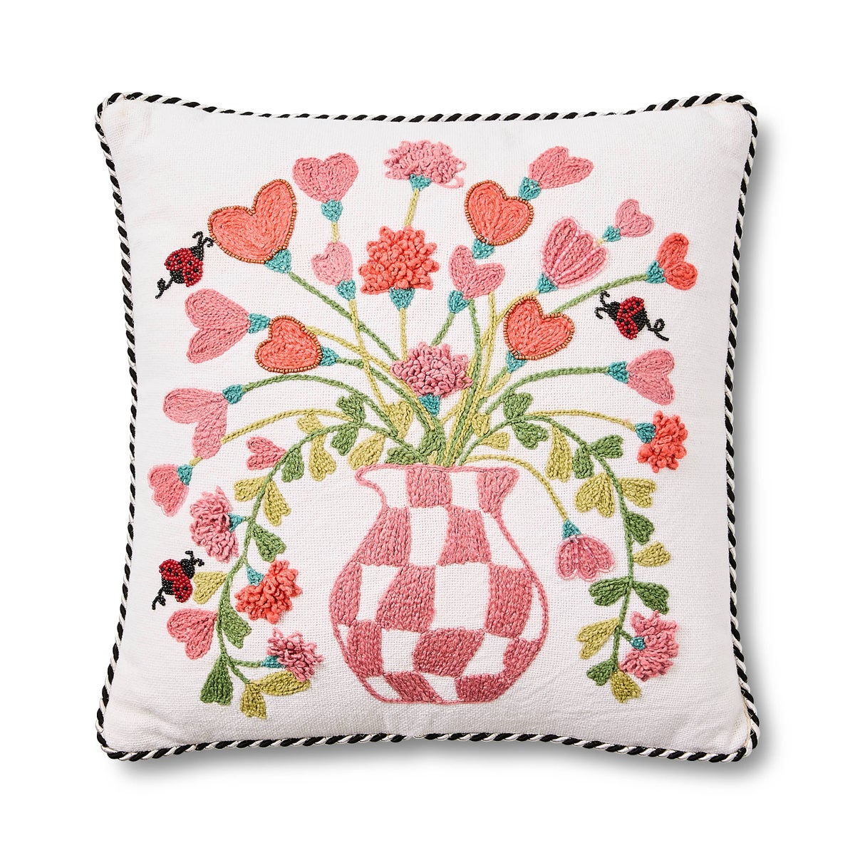 Pink Check Hearts Bouquet Throw Pillow