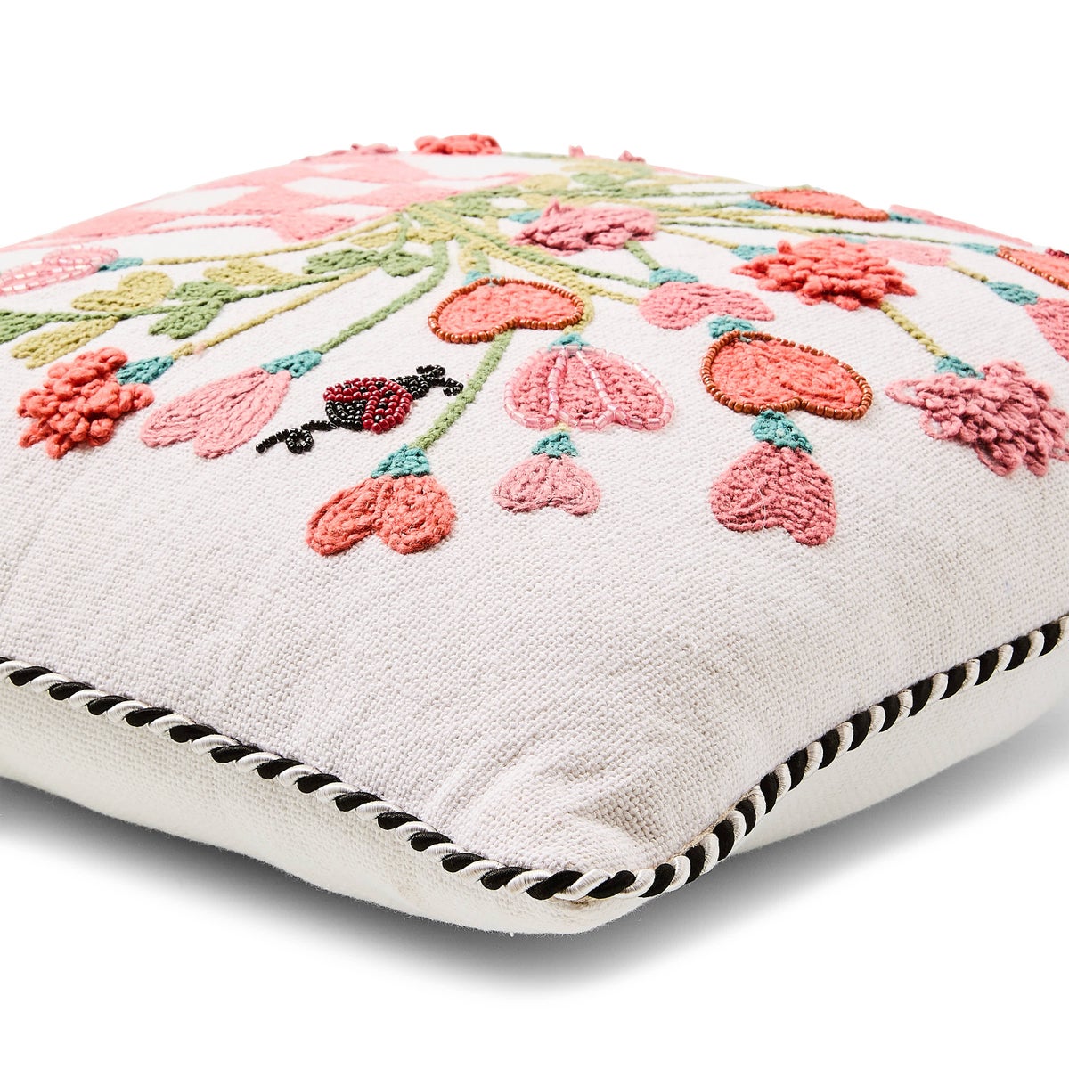 Pink Check Hearts Bouquet Throw Pillow - Image 3