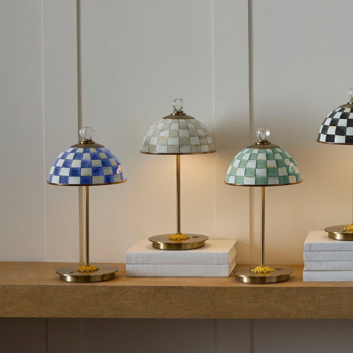 Mocha Check LED Rechargeable Dome Table Lamp - Image 2