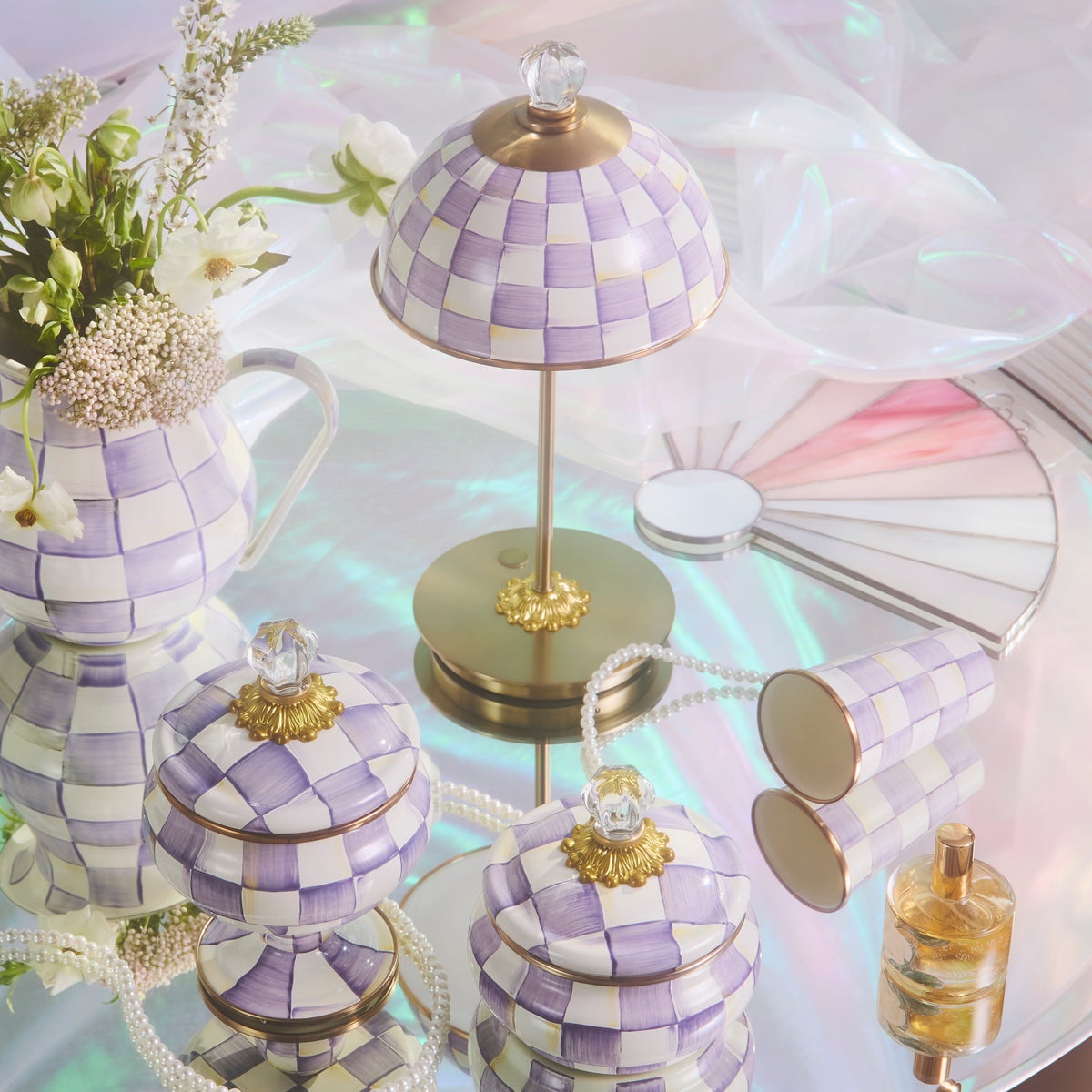 Violet Check LED Rechargeable Dome Table Lamp - Image 2